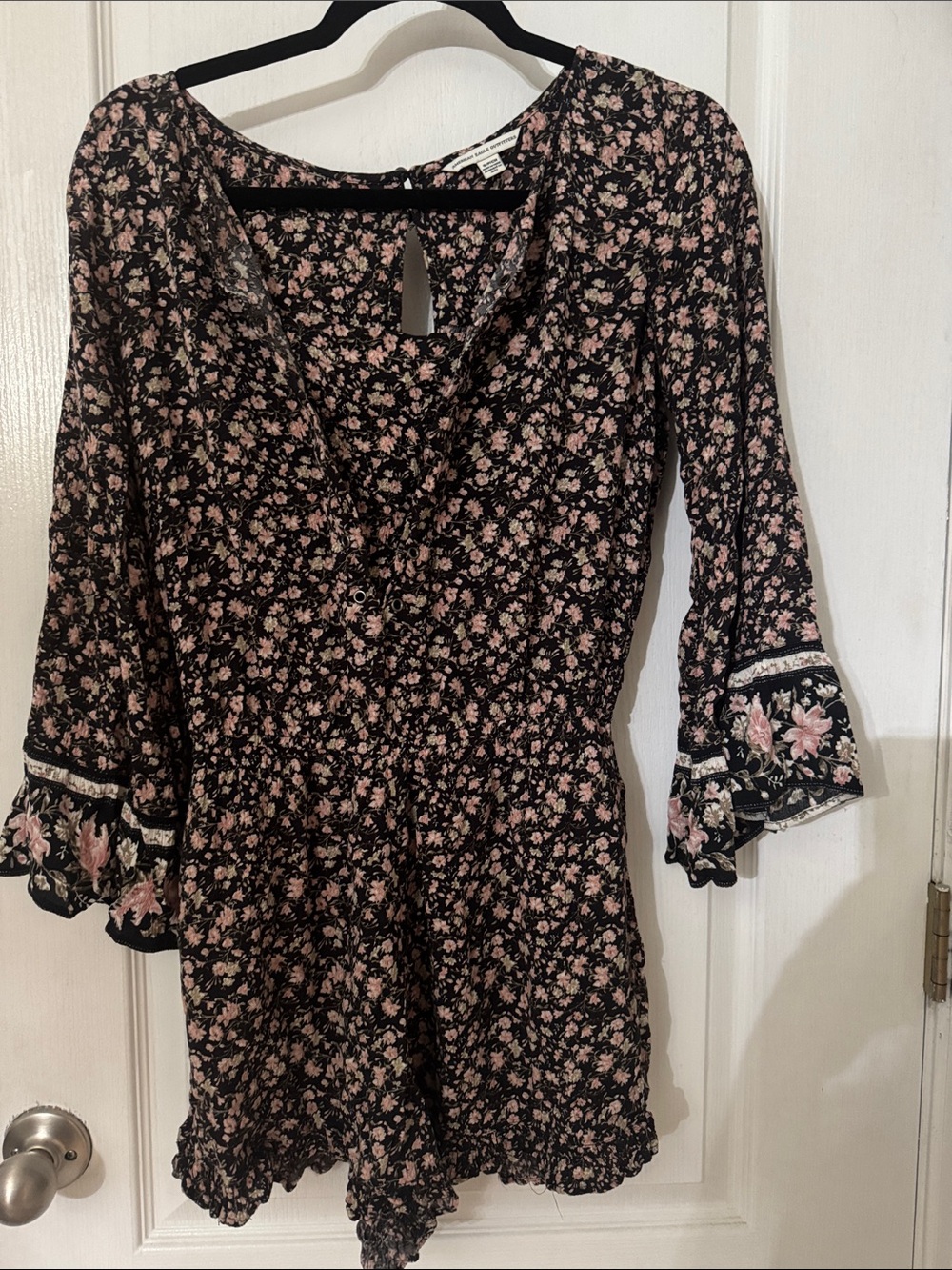 American Eagle Floral romper with bell sleeves